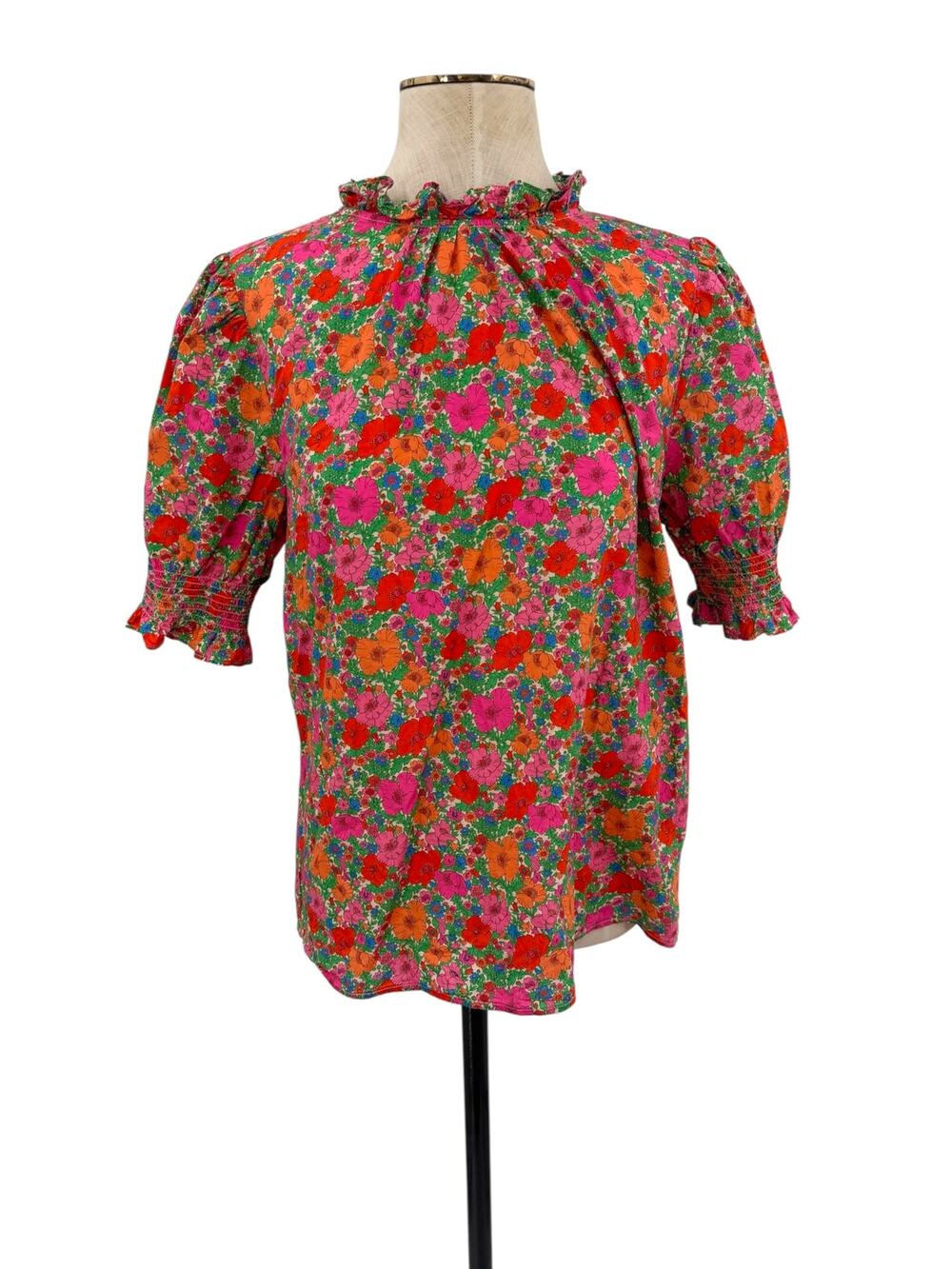 J.Crew Liberty Meadow Song Floral Smocked Puff Sleeve Top Pink Size Medium